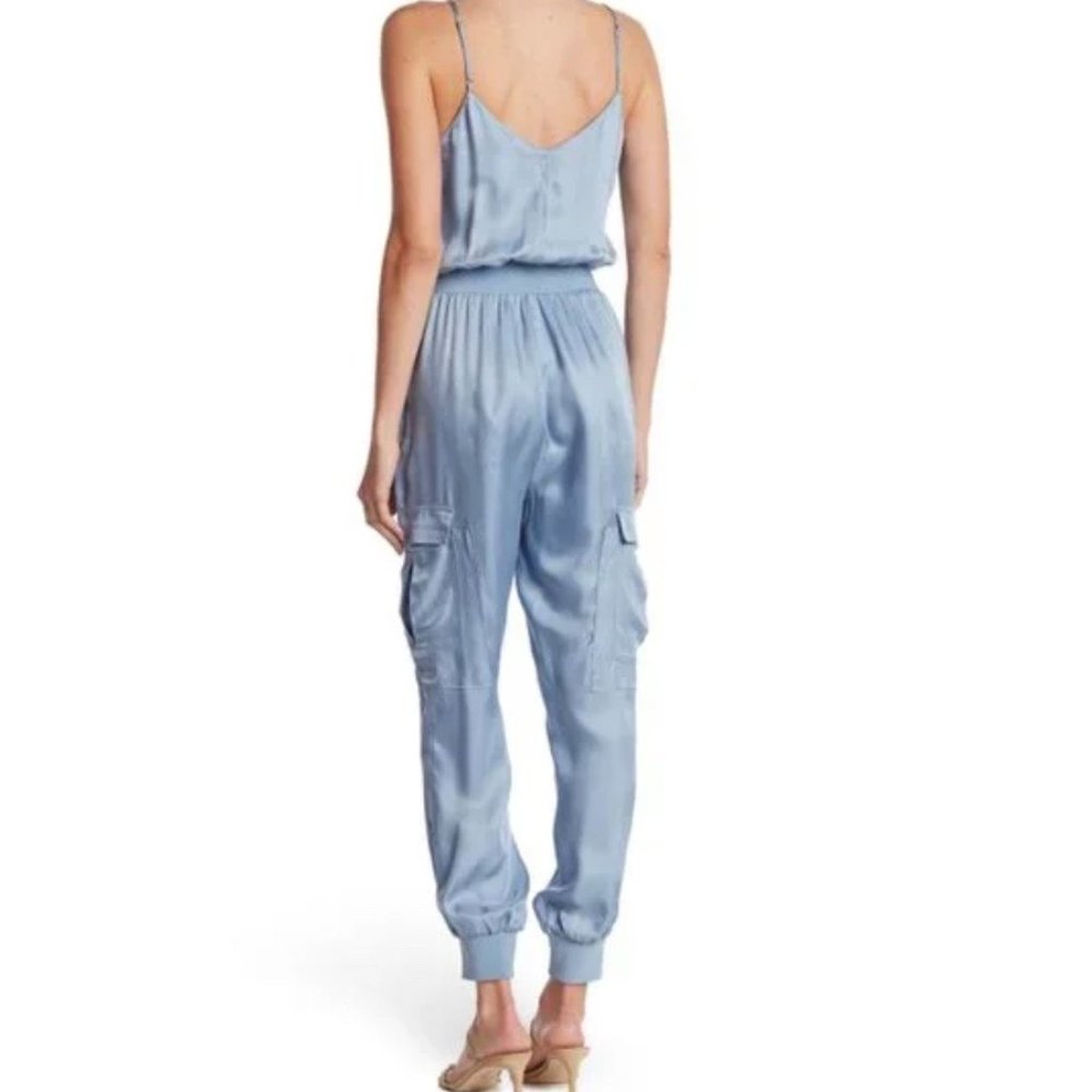 cinq à sept Light Blue Satin Jumpsuit - Picture 2 of 10